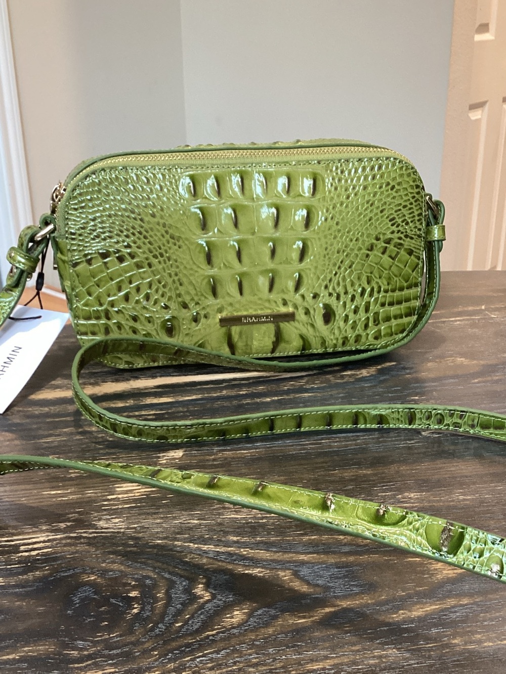 Brahmin Danica Olive Green Melbourne Ombre Croc-Embossed Leather Crossbody Bag
